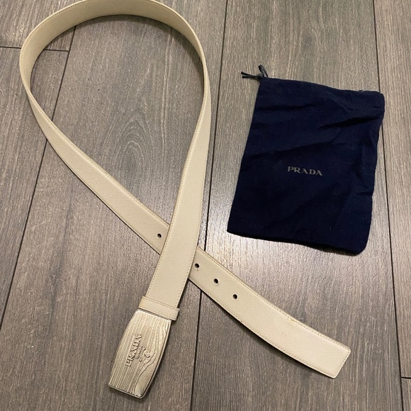 Prada Men's Off-White Saffiano Leather Belt Size 40/100 - Picture 1 of 11